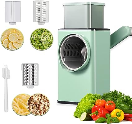 Vegetable Cutter Multifunctional Manual Rotary Cheese Grater Shredder - Wider Hopper Round Mandolin Drum Slicer Cutter for Kitchen (random color )