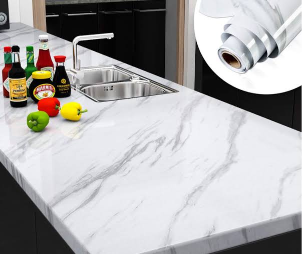 Self Adhesive White Marble Sheet for Kitchen - Anti Oil and Heat Resistant Wallpaper R