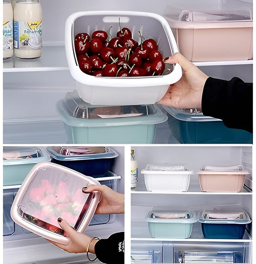 Multi-function Double-layer Draining Storage Basket with Lid | Kitchen Basket (Random Color)