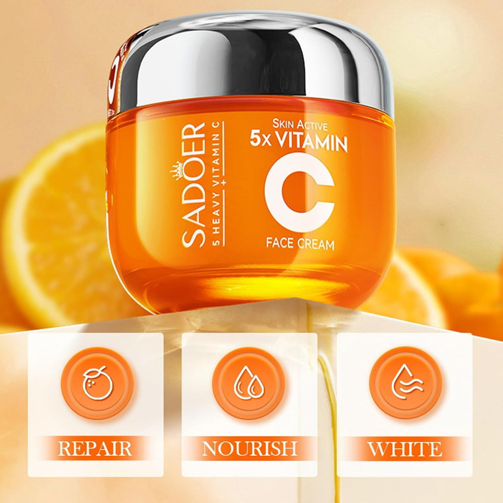 Sadoer 5x Vitamin C Skin Active whitening Cream | Vitamin C Hydrating Face Cream - Glowing & Repairing Moisturizer for Fine Lines, Wrinkles & Uneven Skin Tone | Whitening Cream