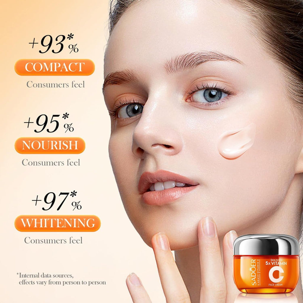 Sadoer 5x Vitamin C Skin Active whitening Cream | Vitamin C Hydrating Face Cream - Glowing & Repairing Moisturizer for Fine Lines, Wrinkles & Uneven Skin Tone | Whitening Cream