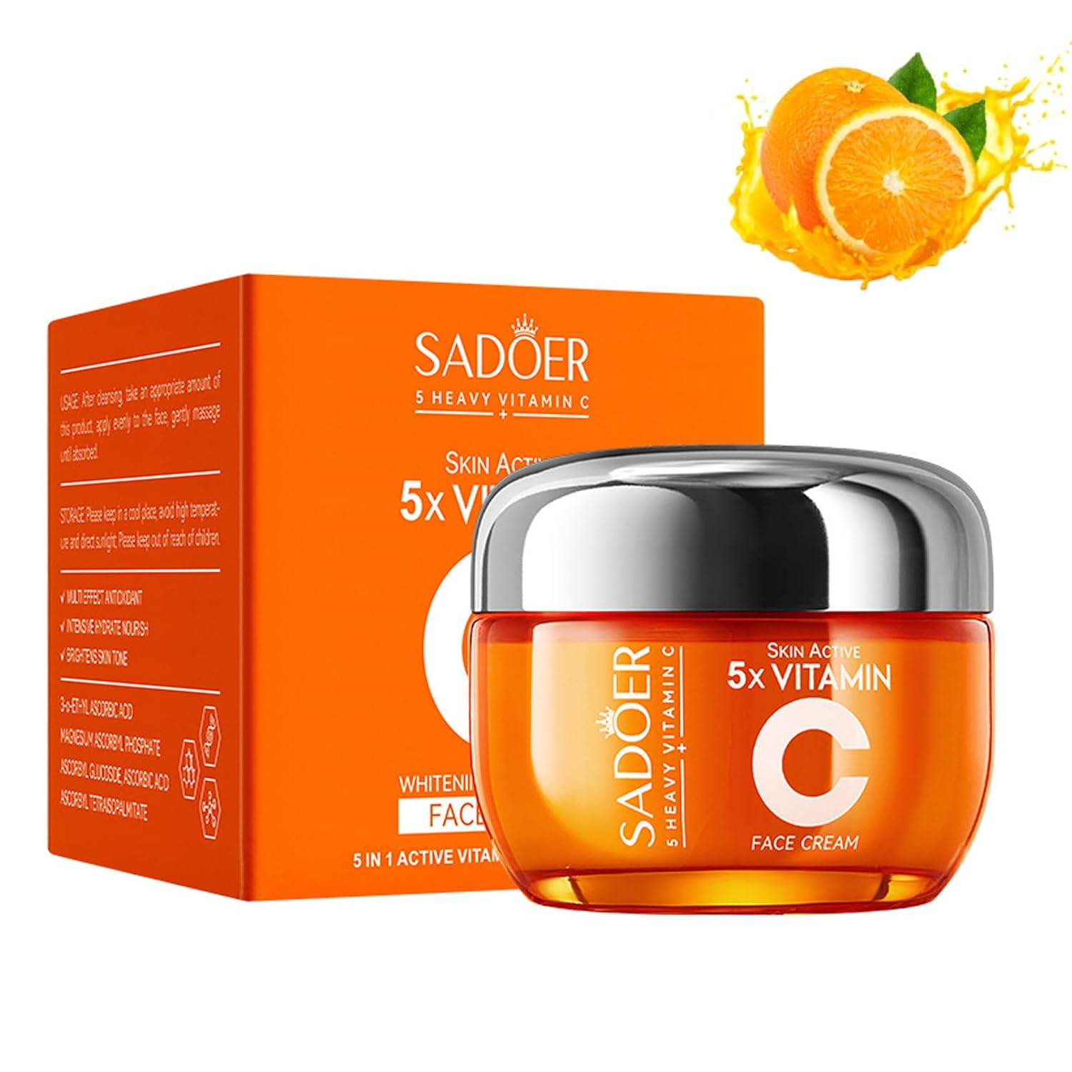 Sadoer 5x Vitamin C Skin Active whitening Cream | Vitamin C Hydrating Face Cream - Glowing & Repairing Moisturizer for Fine Lines, Wrinkles & Uneven Skin Tone | Whitening Cream