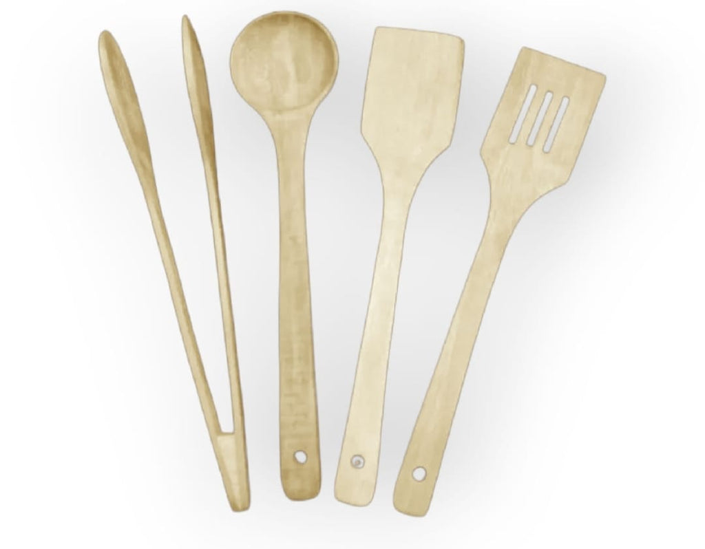 Pack of 4 – Wooden Spoon Set | Nonstick Teak Wood Kitchen Utensils for Cooking & Serving