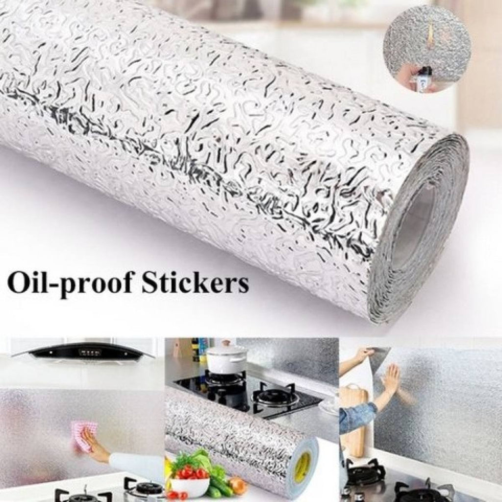 Silver Foil Kitchen Waterproof & Oil Proof Sticker | Aluminum Foil Self-Adhesive Sheet for Stove, Cabinets & Walls – Heat Resistant Wallpaper (60×200cm)