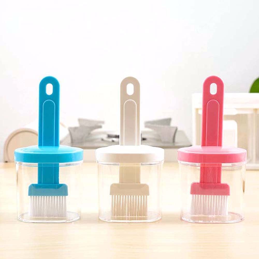 Plastic Oil Bottle Seasoning Dispenser with Silicone Rubber Bristle Brush for BBQ, Oil Brush Bottle Set Oil Storage Container for Kitchen (Multicolor)